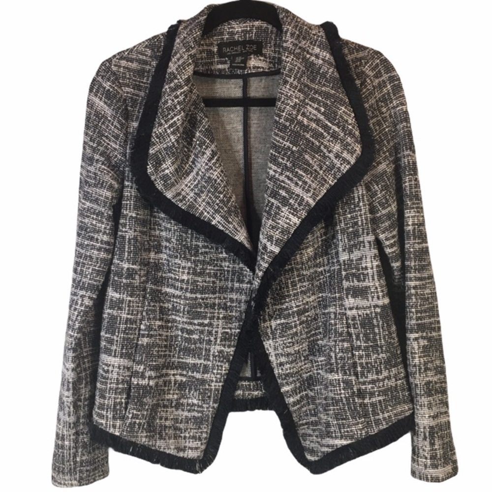 Rachel Zoe Tweed Fringe Open Front Blazer Size XS